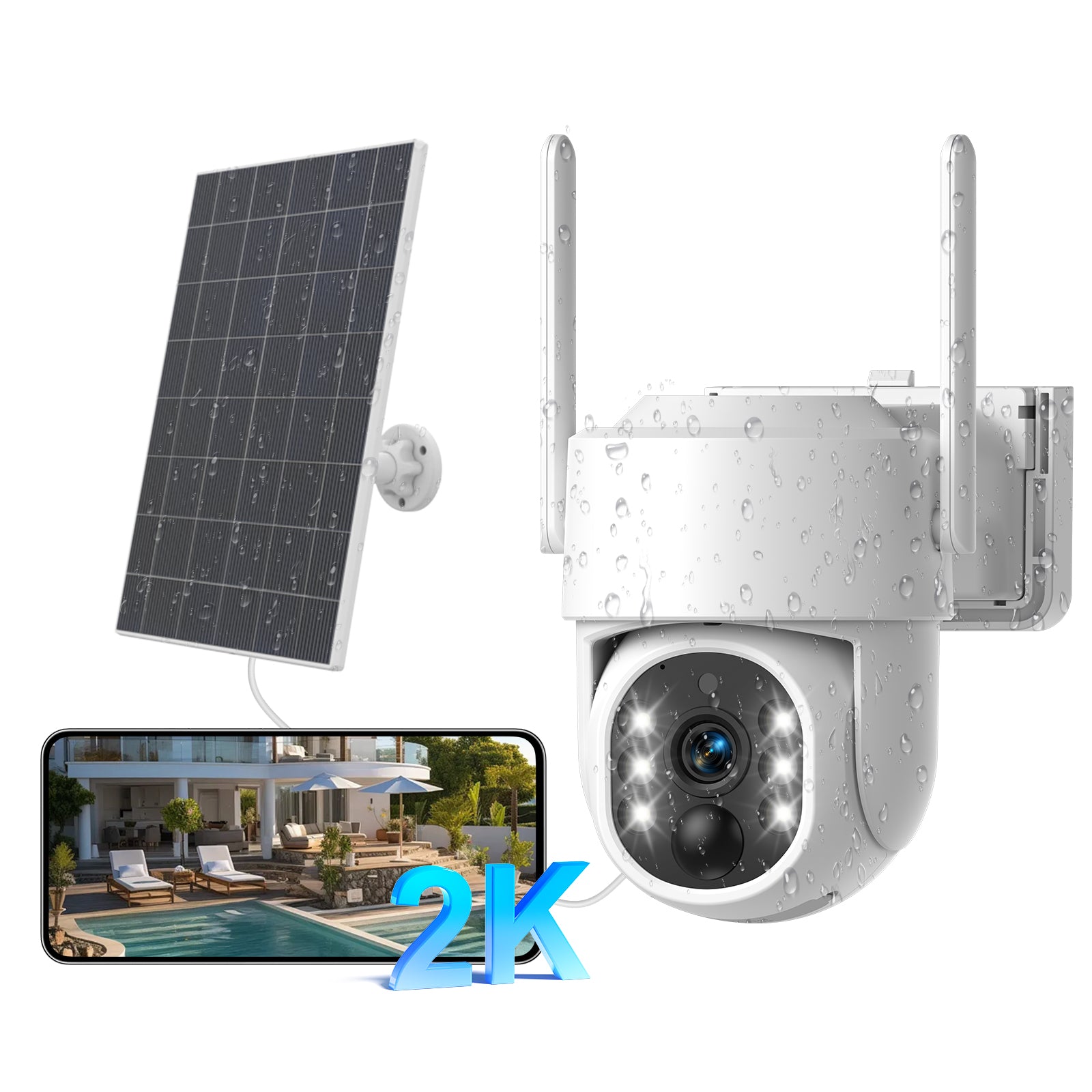 Outdoor white 4MP WiFi Rechargeable Battery Security Outdoor Camera with Solar Panel