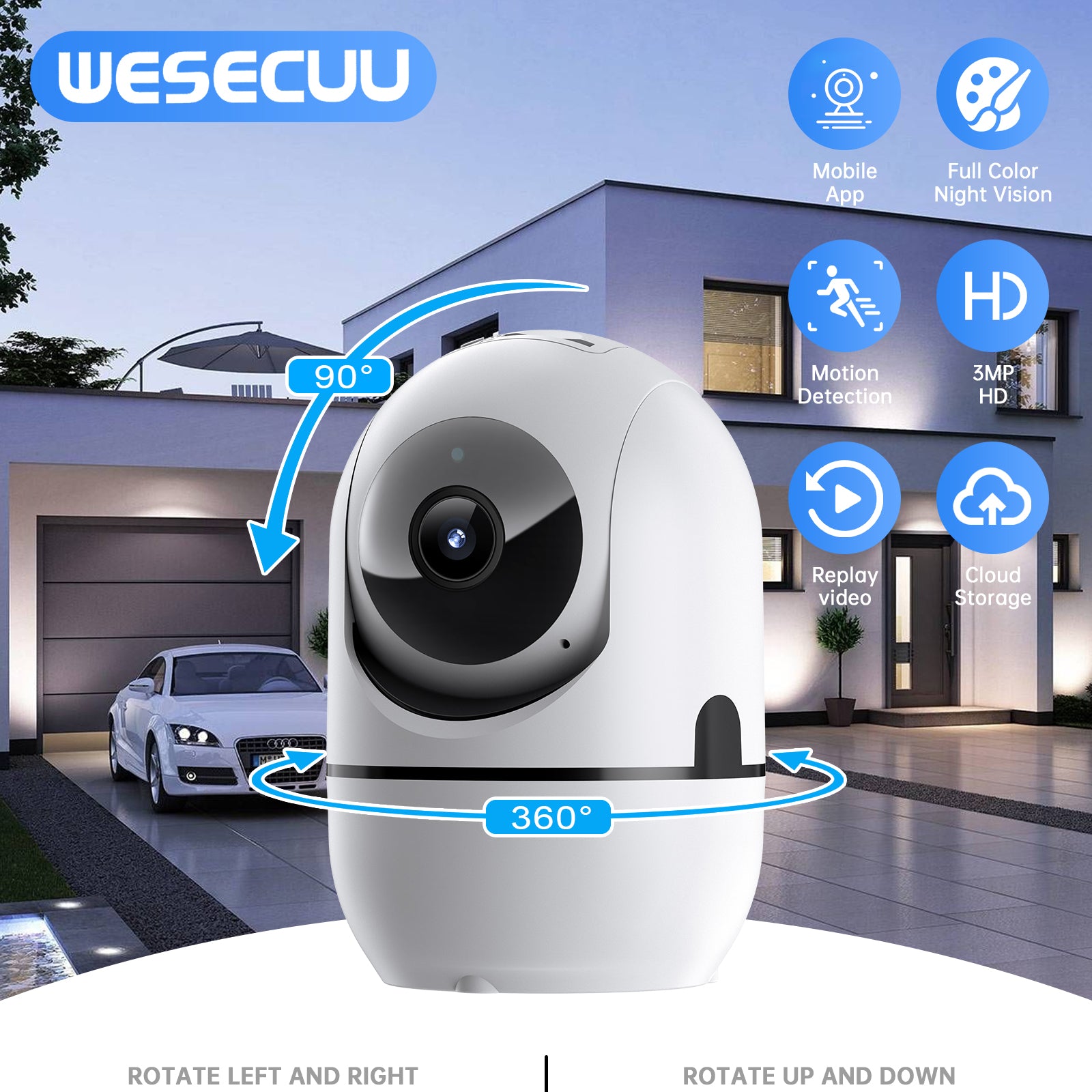 AI 3MP PTZ WiFi Indoor Baby Monitor Network Security Camera