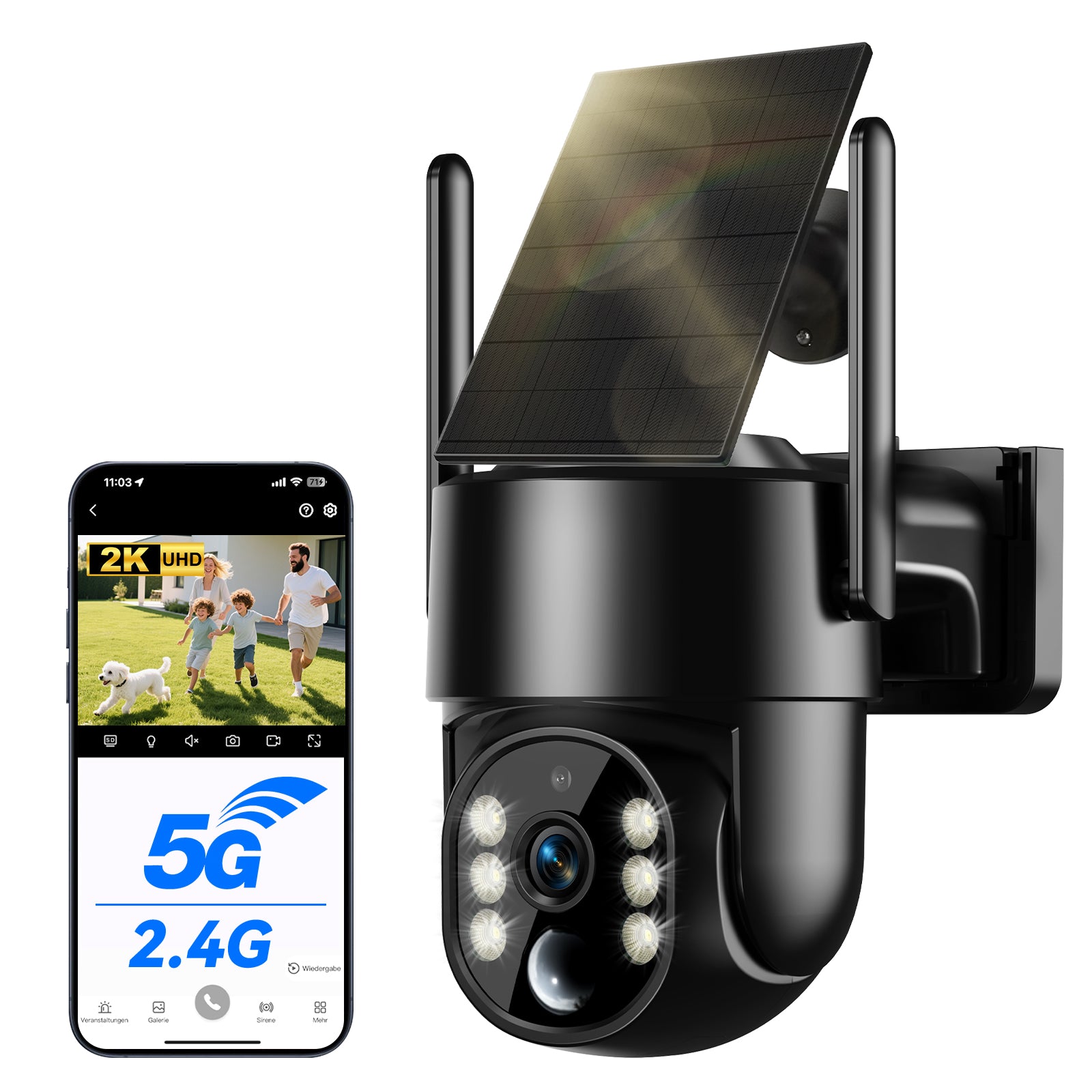 Outdoor Black 4MP WiFi Rechargeable Battery Security Outdoor Camera with Solar Panel