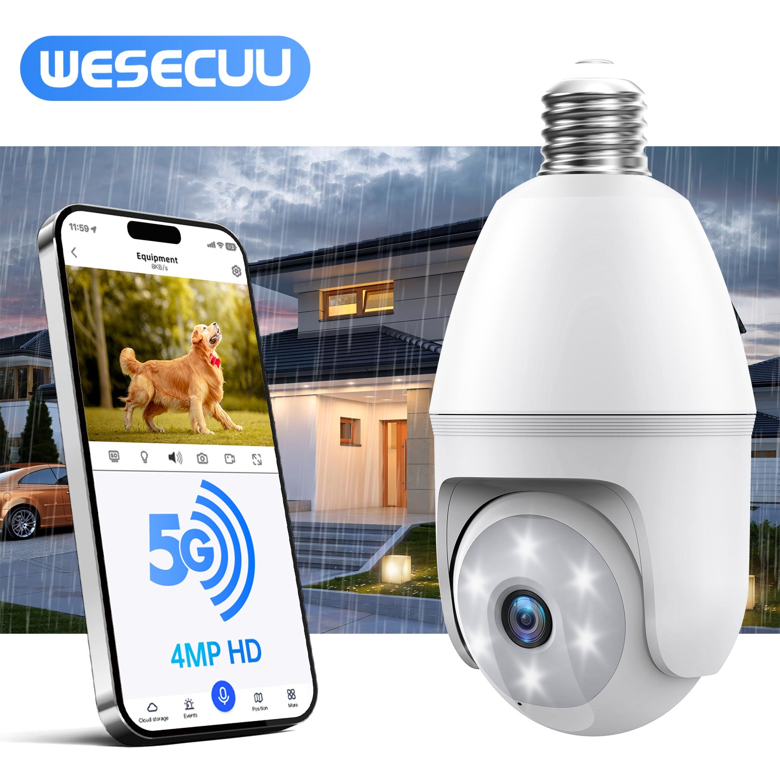 3MP AJcloud 2 Pack E27 Light Bulb Black PTZ WiFi Indoor Network Security Camera）