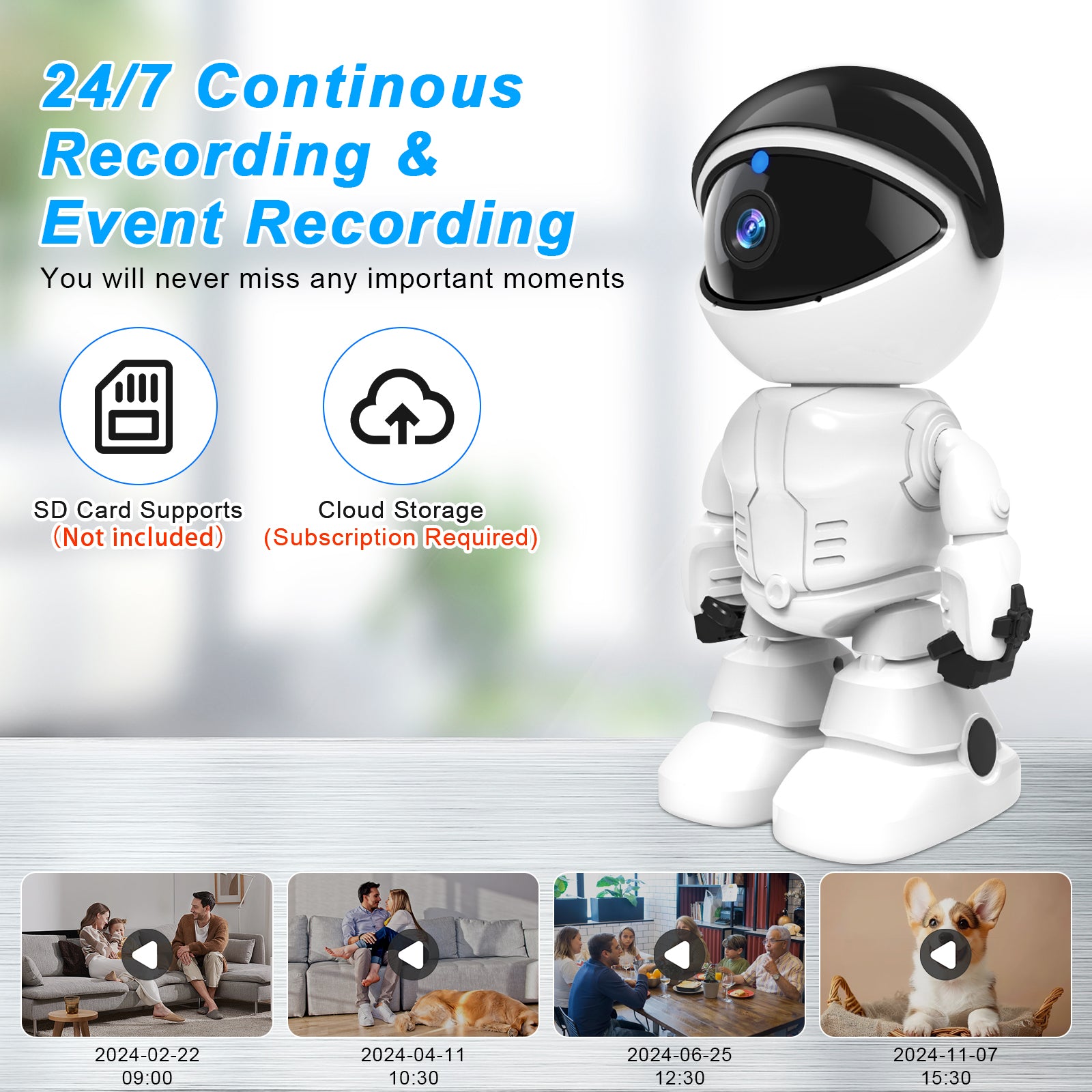 3MP 360 PTZ WIFI Robot Network Baby Monitor Remote Control Home Security Camera