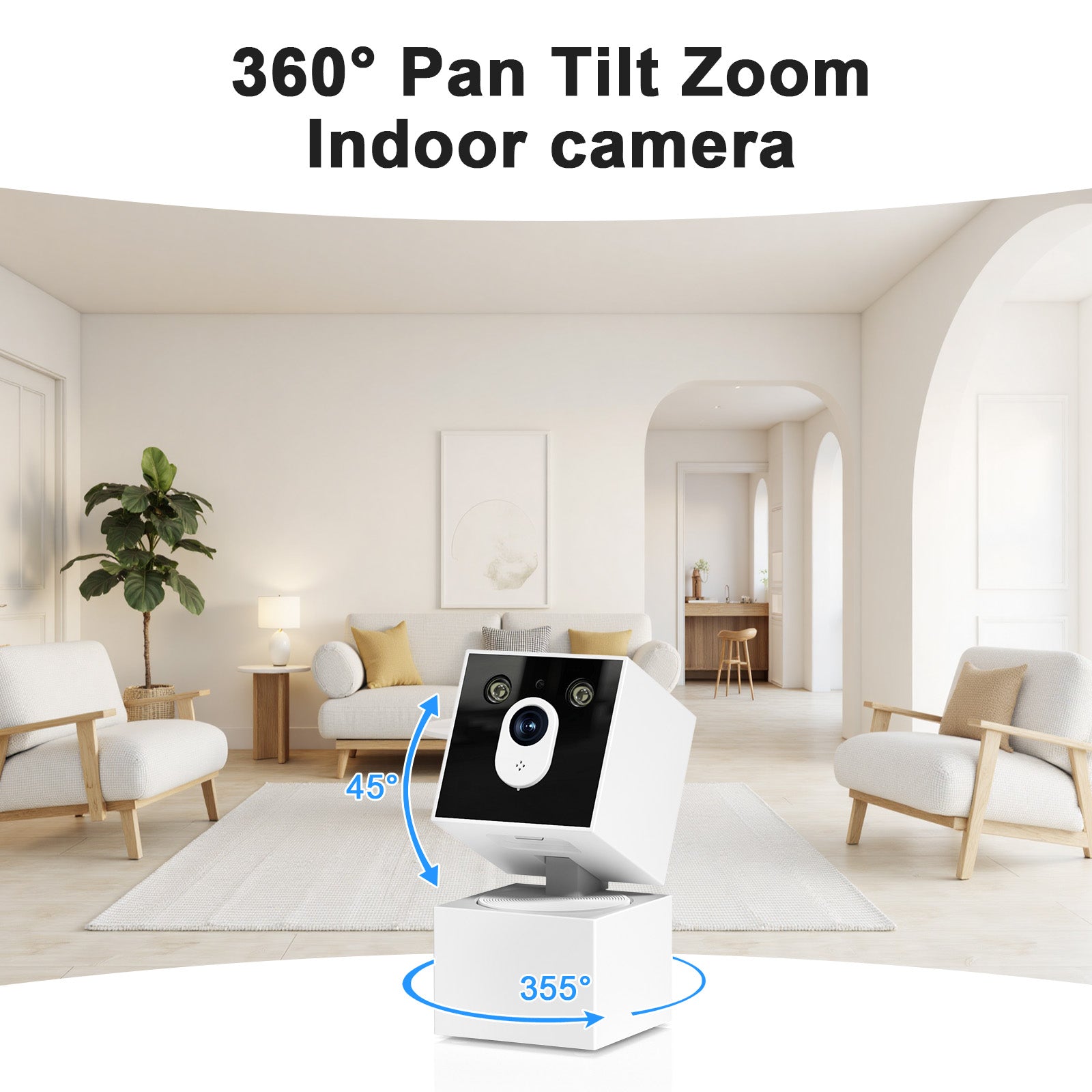 AI 3MP Square PTZ WiFi Indoor Baby Monitor Network Security Camera