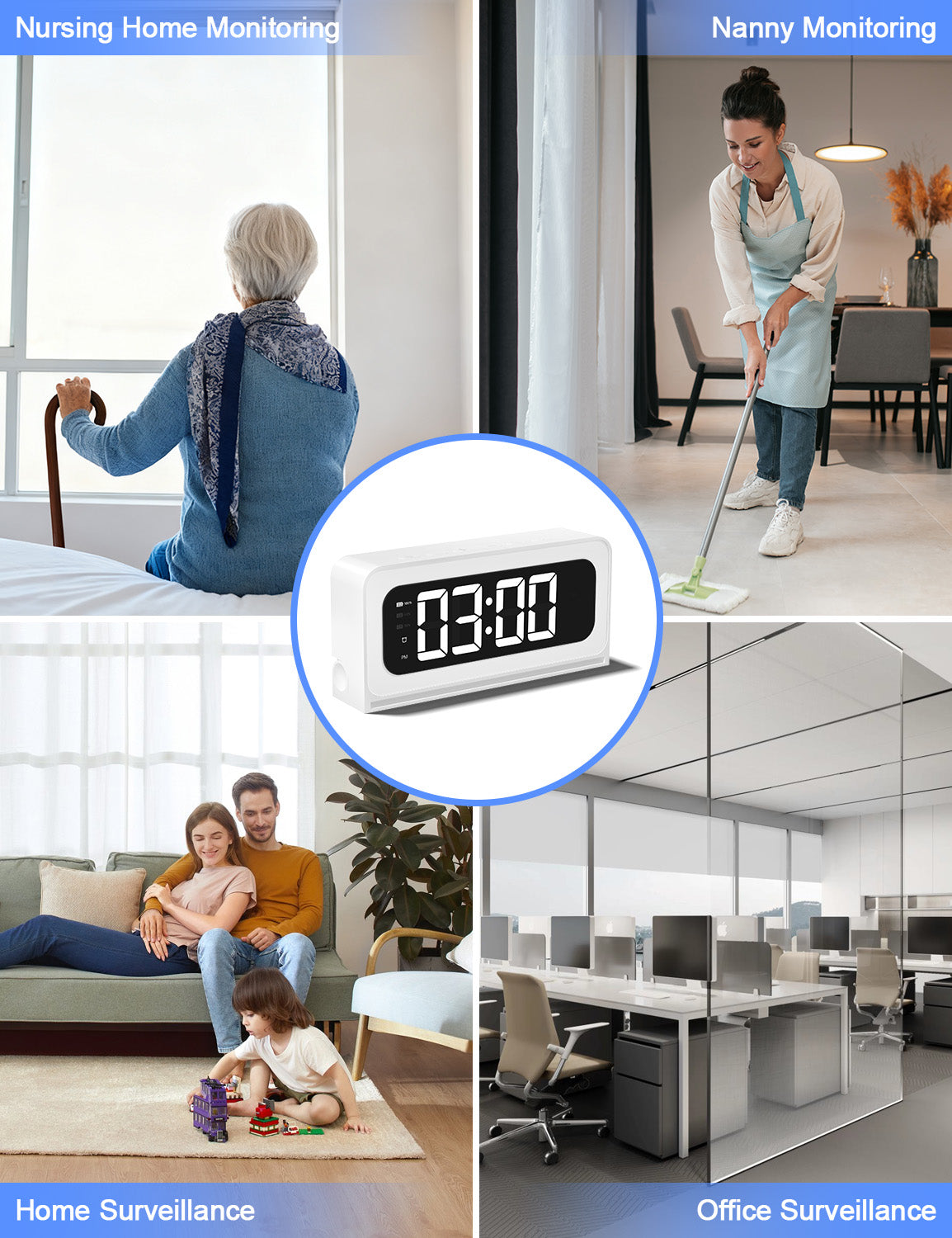 Wireless Wifi Alarm Clock Camera 1080P Video Recording Home Baby Monitor Clock Camera