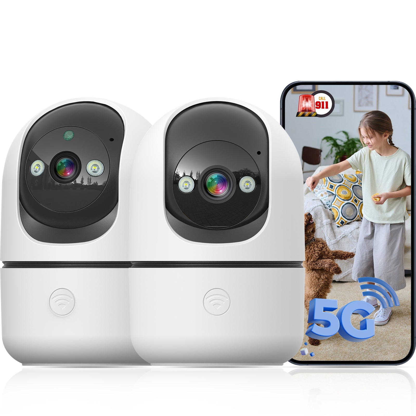 AI 3MP 2 Pack PTZ WiFi Baby Monitor Network Security Camera