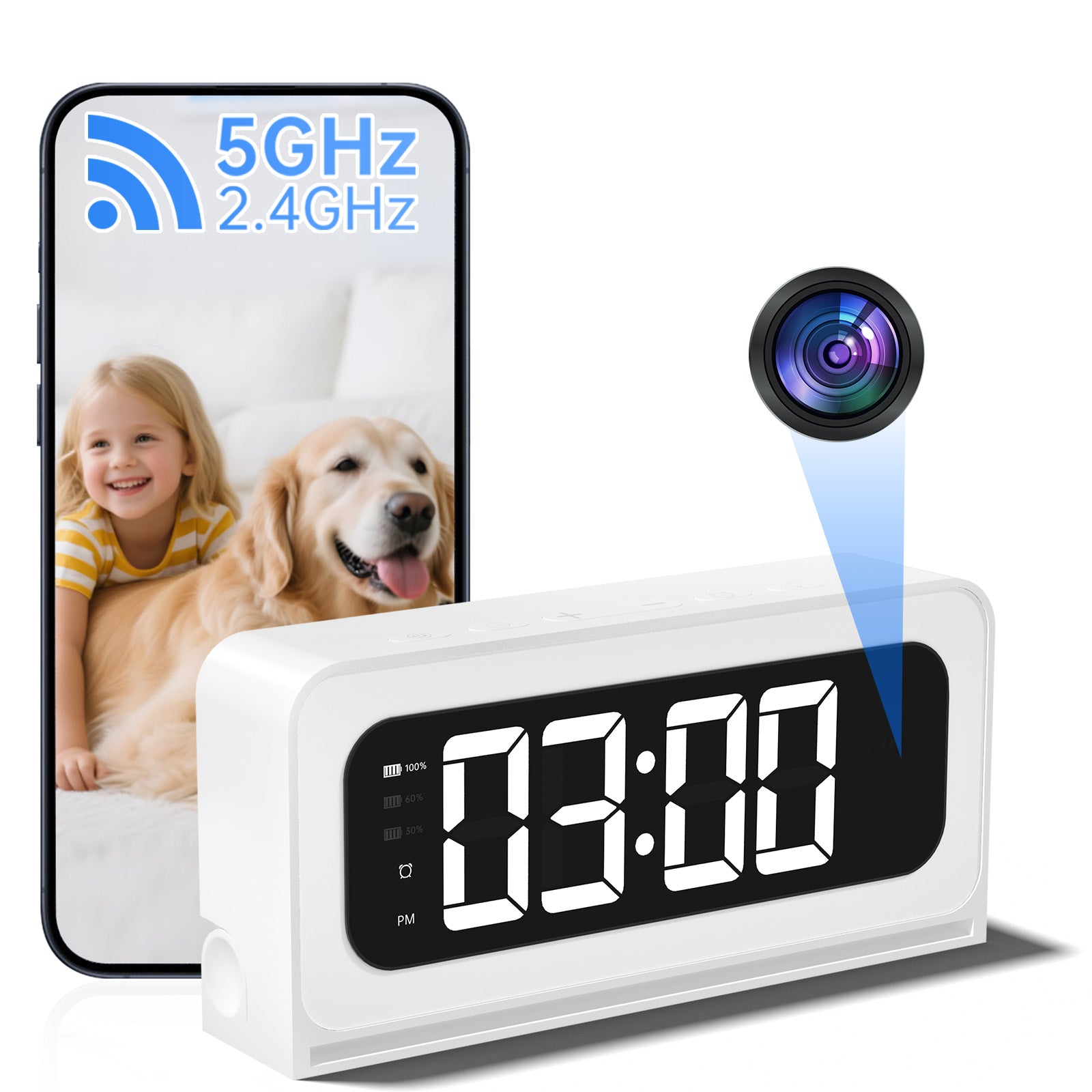 Clock Camera Wireless Wifi Alarm Clock Camera 1080P Video Recording Home Baby Monitor