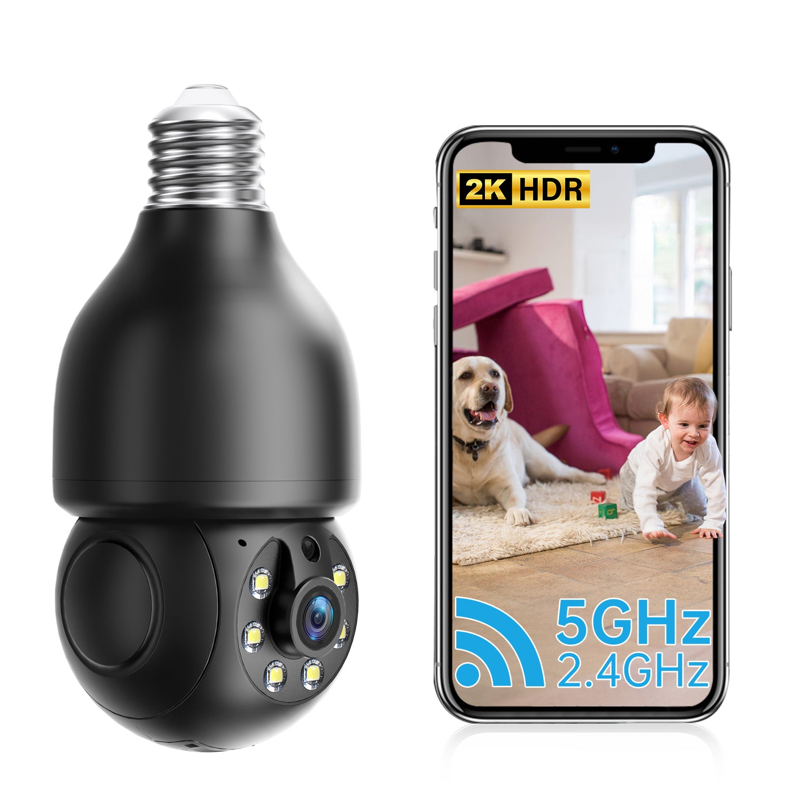 AI 2MP PTZ Bulb Camera WiFi Indoor Network Security Camera