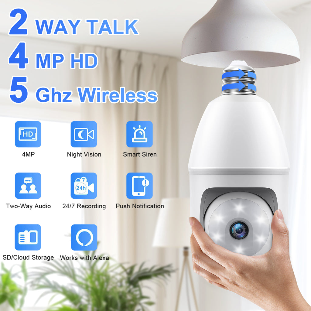 3MP AJcloud 2 Pack E27 Light Bulb Black PTZ WiFi Indoor Network Security Camera）