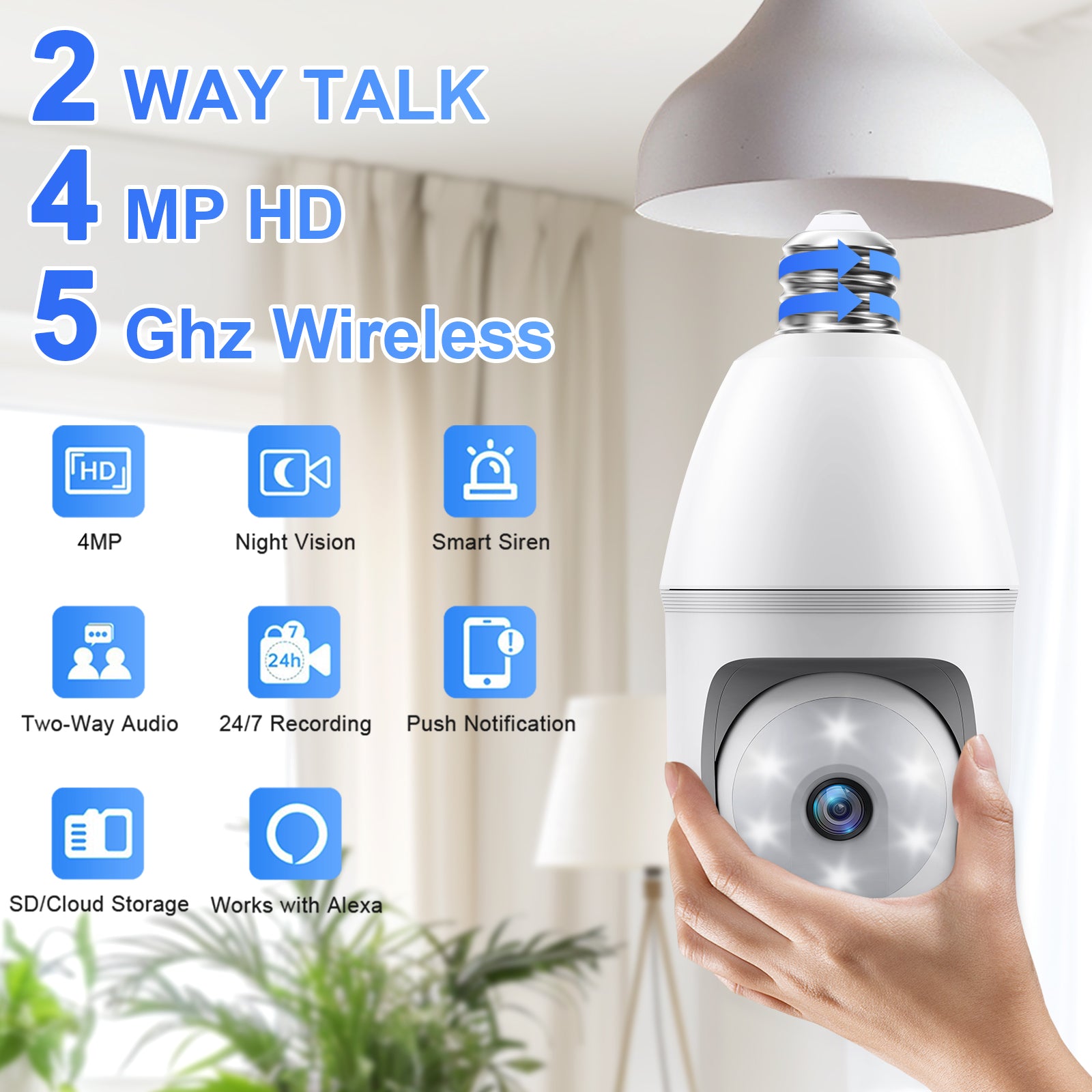 3MP AJcloud 2 Pack E27 Light Bulb Black PTZ WiFi Indoor Network Security Camera）