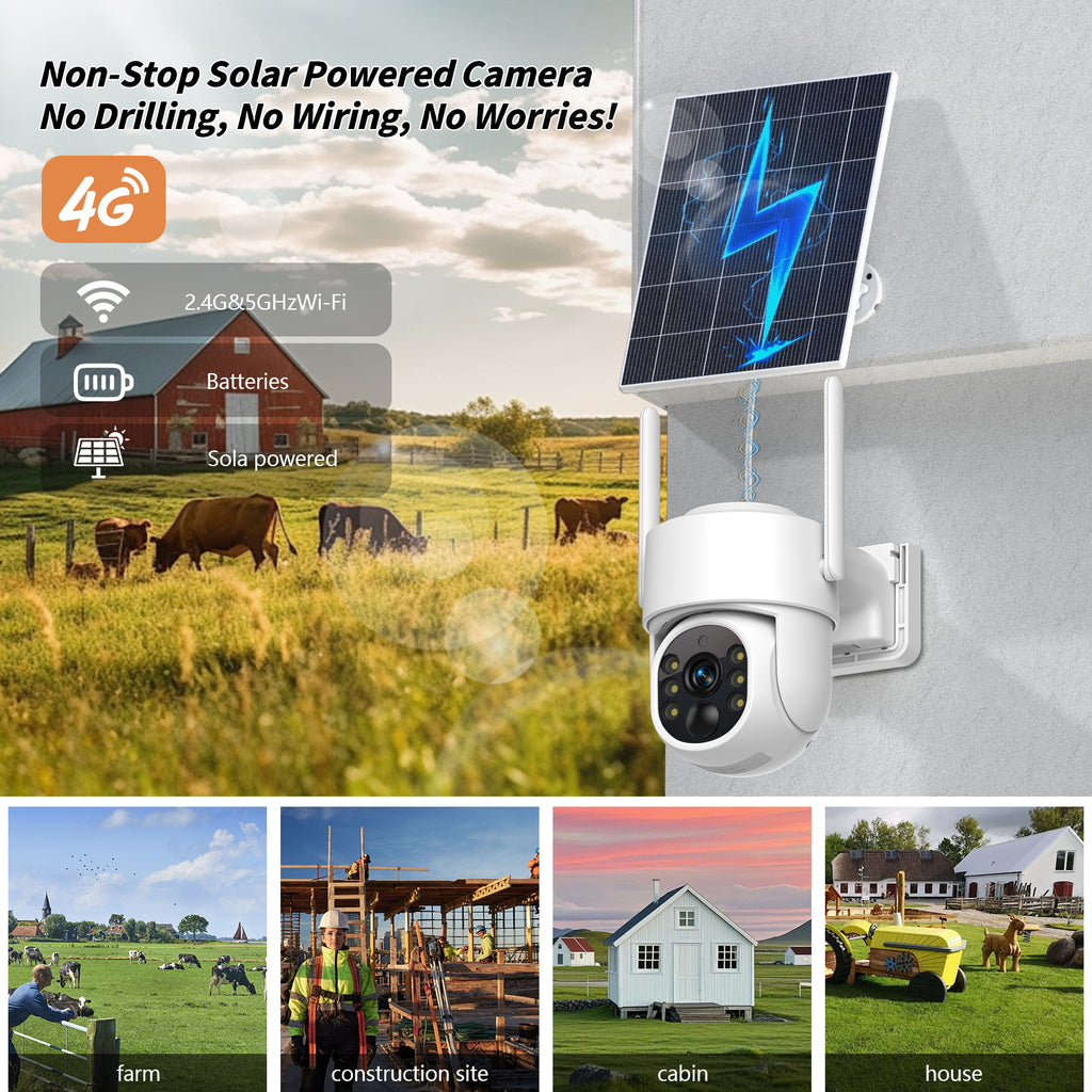 4G Rechargeable Battery PTZ Security Outdoor Camera 4MP with Solar Panel