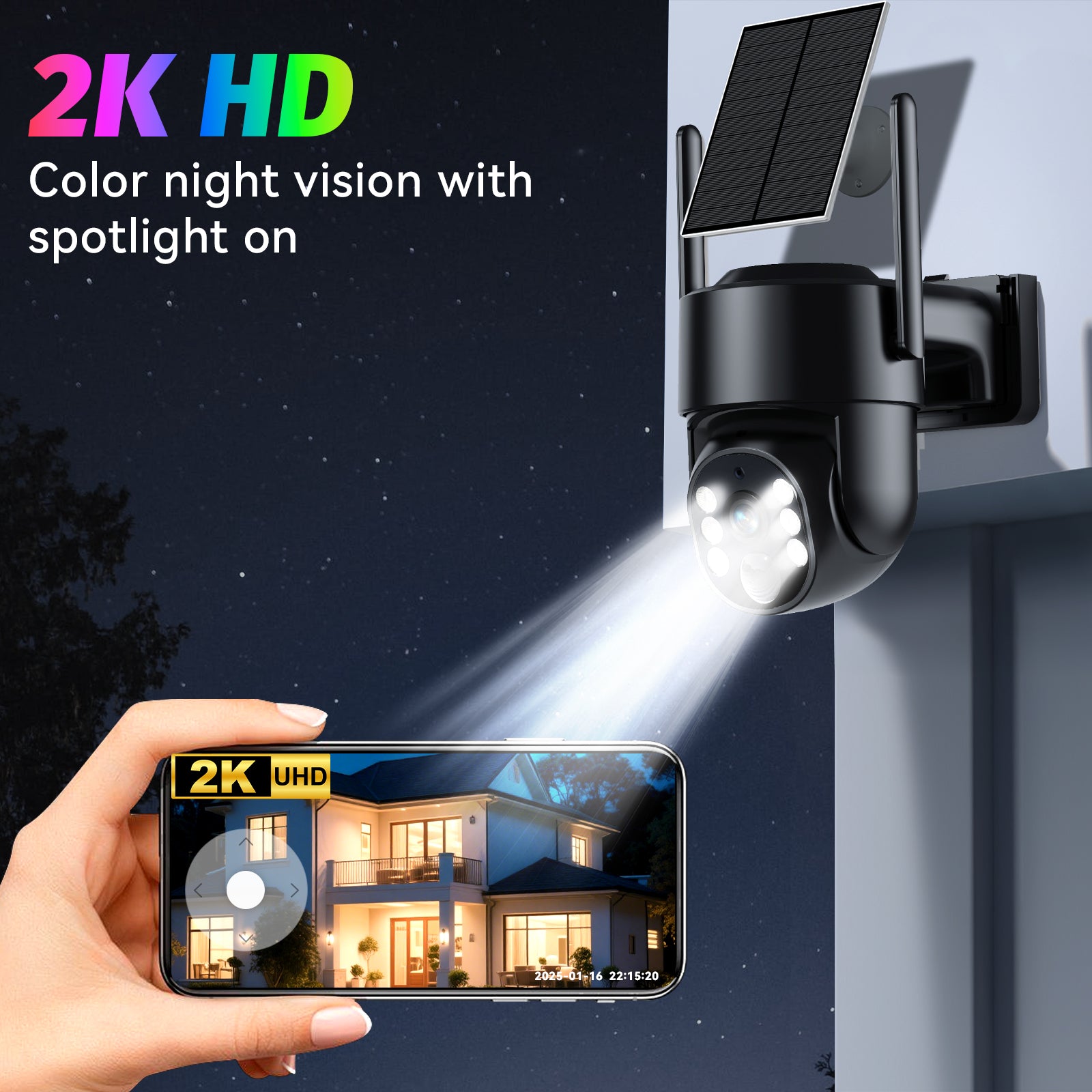 Outdoor Black 4MP WiFi Rechargeable Battery Security Outdoor Camera with Solar Panel