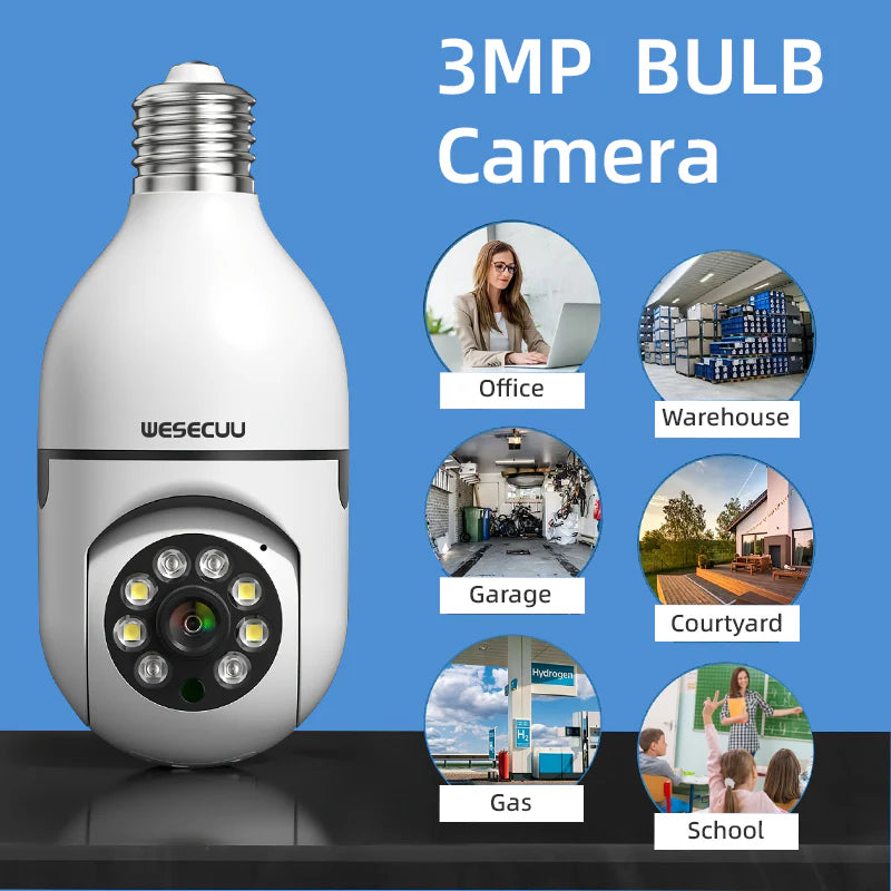 3MP 2 Pack PTZ WiFi Indoor E27 Light Bulb Network Security Camera