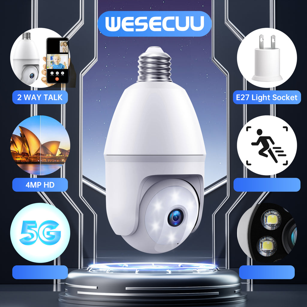 3MP AJcloud 2 Pack E27 Light Bulb Black PTZ WiFi Indoor Network Security Camera）