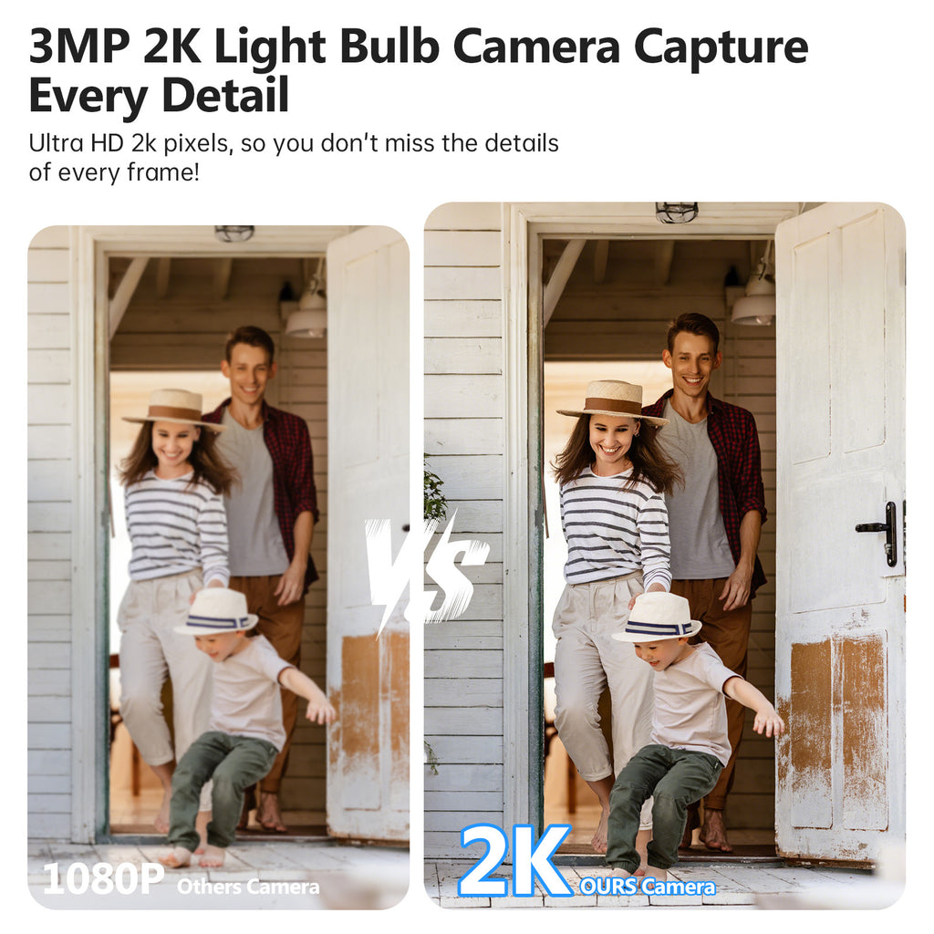 AI 3MP 2 Pack PTZ E27 Light Bulb  WiFi Indoor Network Security Camera