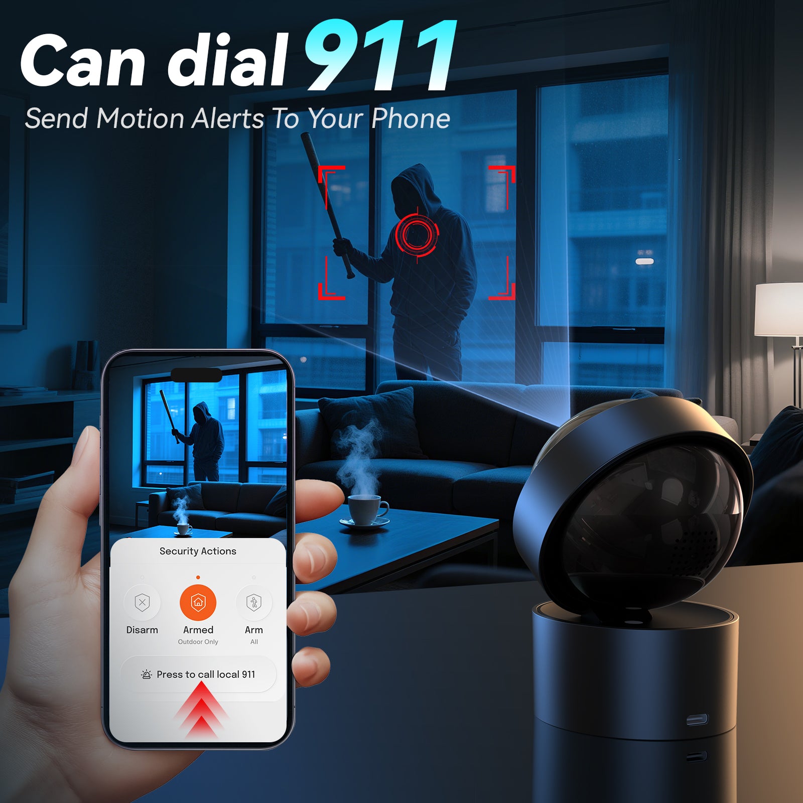 AI PTZ Connected W'911 Call Integrated Chatgpt Wifi Pet Vehicle Alert Camera