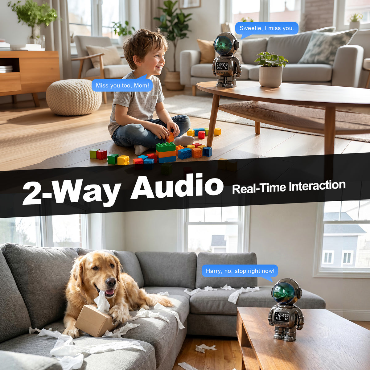 2K Robot Clock Camera, 5G/2.4G WiFi Indoor Camera, Baby Pet Monitor Baby monitor with camera and audio, pet camera, color night vision, motion detection, temp & humidity alerts