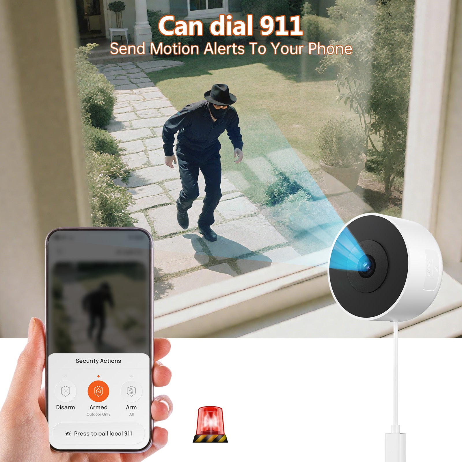 AI Connected W'911 Call Advanced AI Description Notification Integrated Chatgpt Wifi Pet Vehicle Alert Window Camera