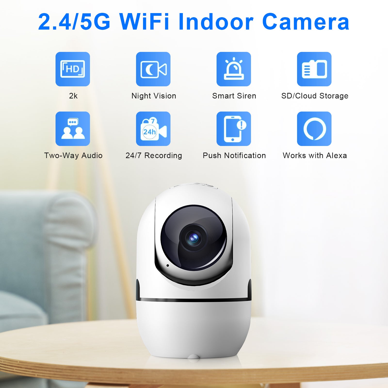 AI 2MP PTZ WiFi Indoor Baby Monitor Network Security Camera