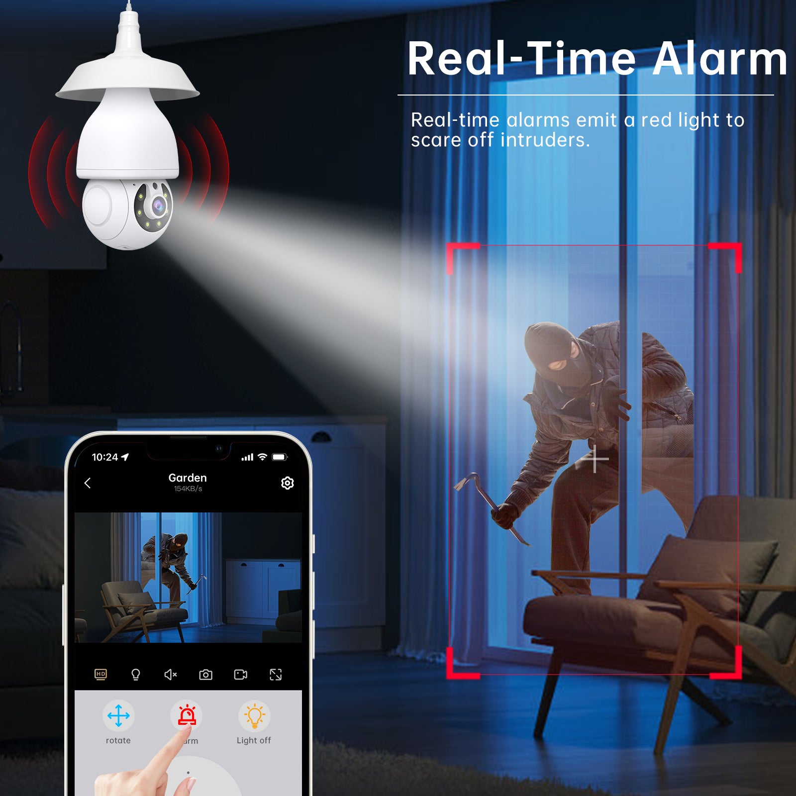 2MP AJcloud PTZ WiFi Indoor E27 Light Bulb Network Security Camera