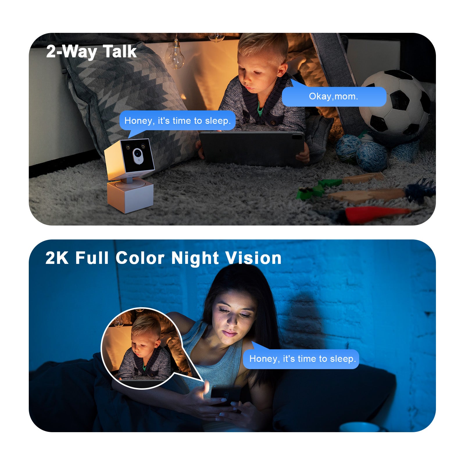 AI 3MP Square PTZ WiFi Indoor Baby Monitor Network Security Camera