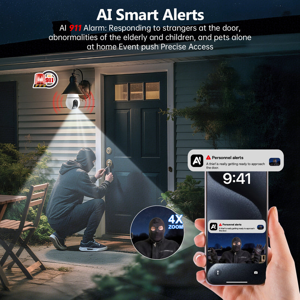 AI 3MP 2 Pack PTZ E27 Light Bulb  WiFi Indoor Network Security Camera