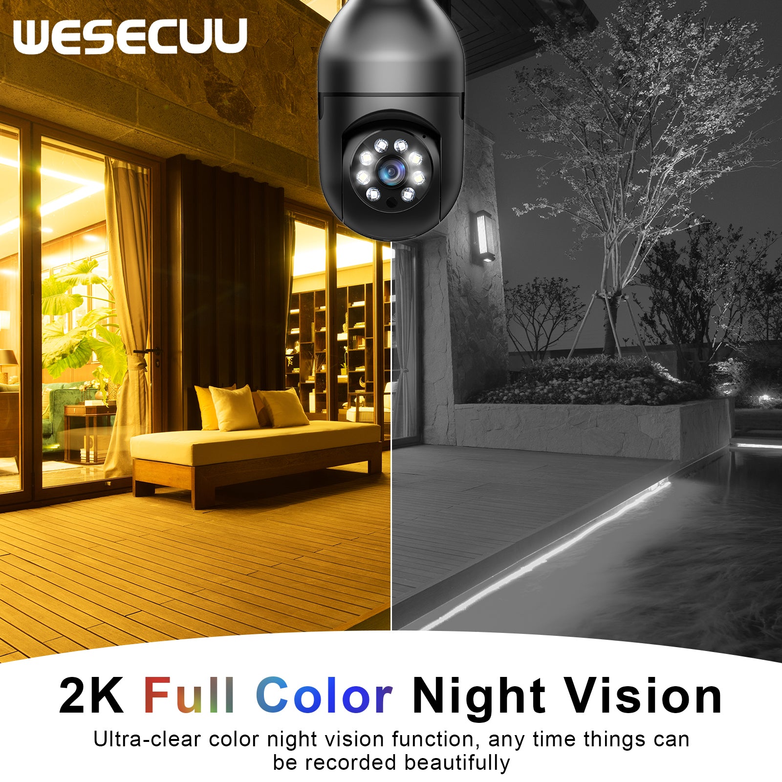 3MP AJcloud 1 Pack E27 Light Bulb Black PTZ WiFi Indoor Network Security Camera