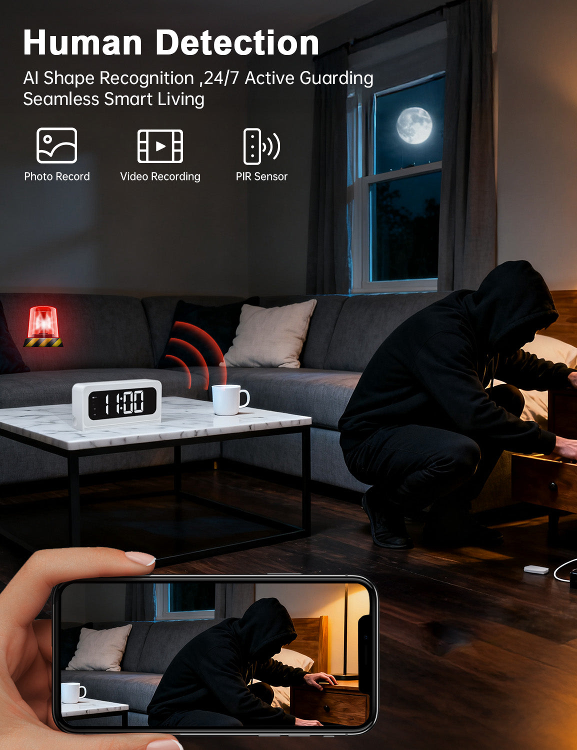 Wireless Wifi Alarm Clock Camera 1080P Video Recording Home Baby Monitor Clock Camera