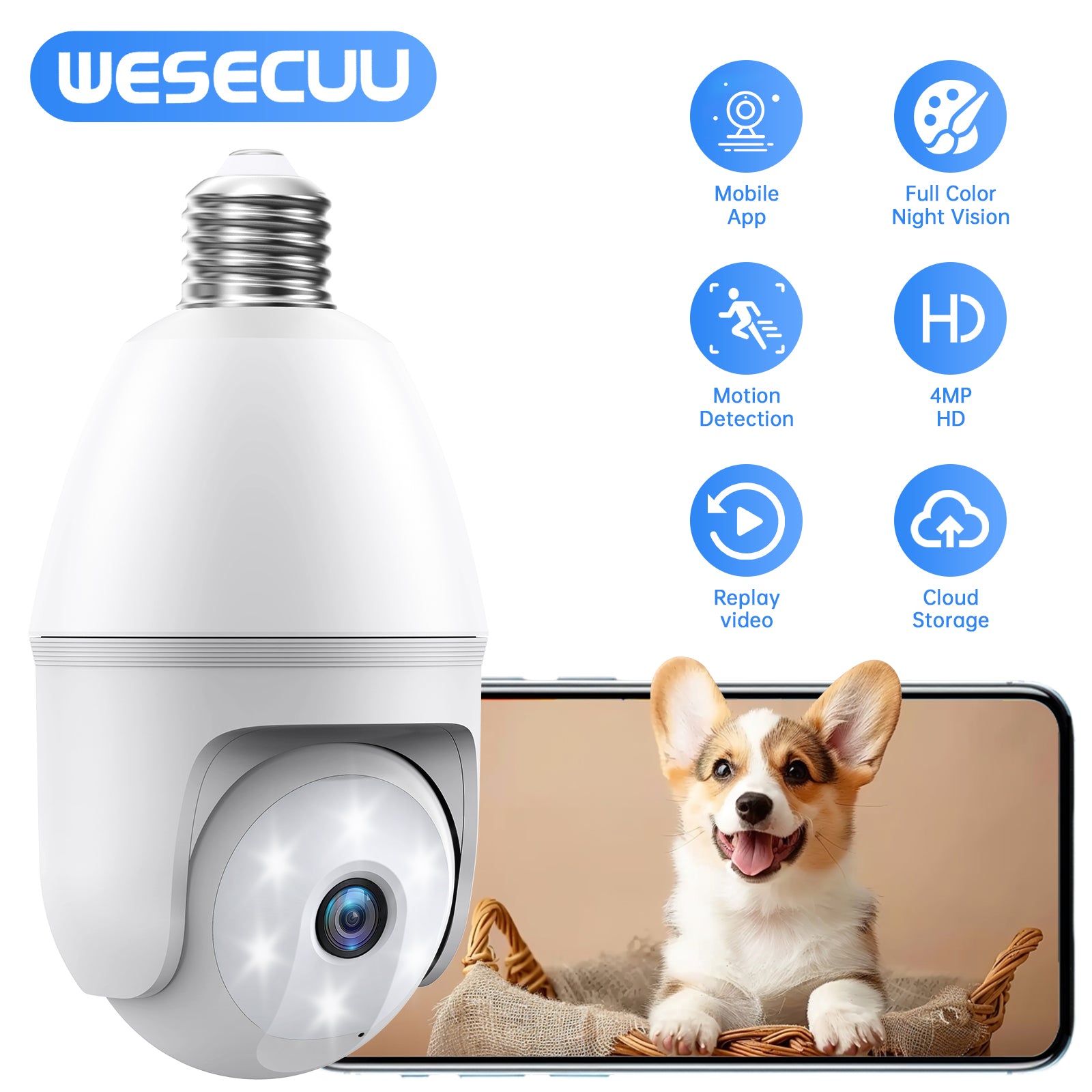 3MP AJcloud 2 Pack E27 Light Bulb Black PTZ WiFi Indoor Network Security Camera）