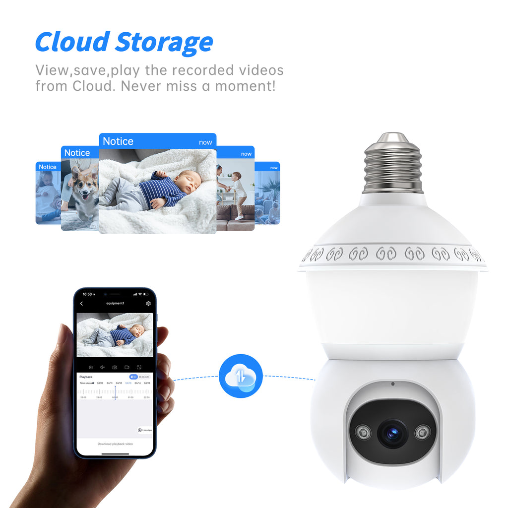 3MP AJcloud 2 Pack E27 Light Bulb PTZ AJCloud WiFi Indoor Network Security Camera
