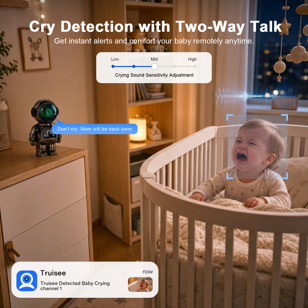 2K Robot Clock Camera, 5G/2.4G WiFi Indoor Camera, Baby Pet Monitor Baby monitor with camera and audio, pet camera, color night vision, motion detection, temp & humidity alerts