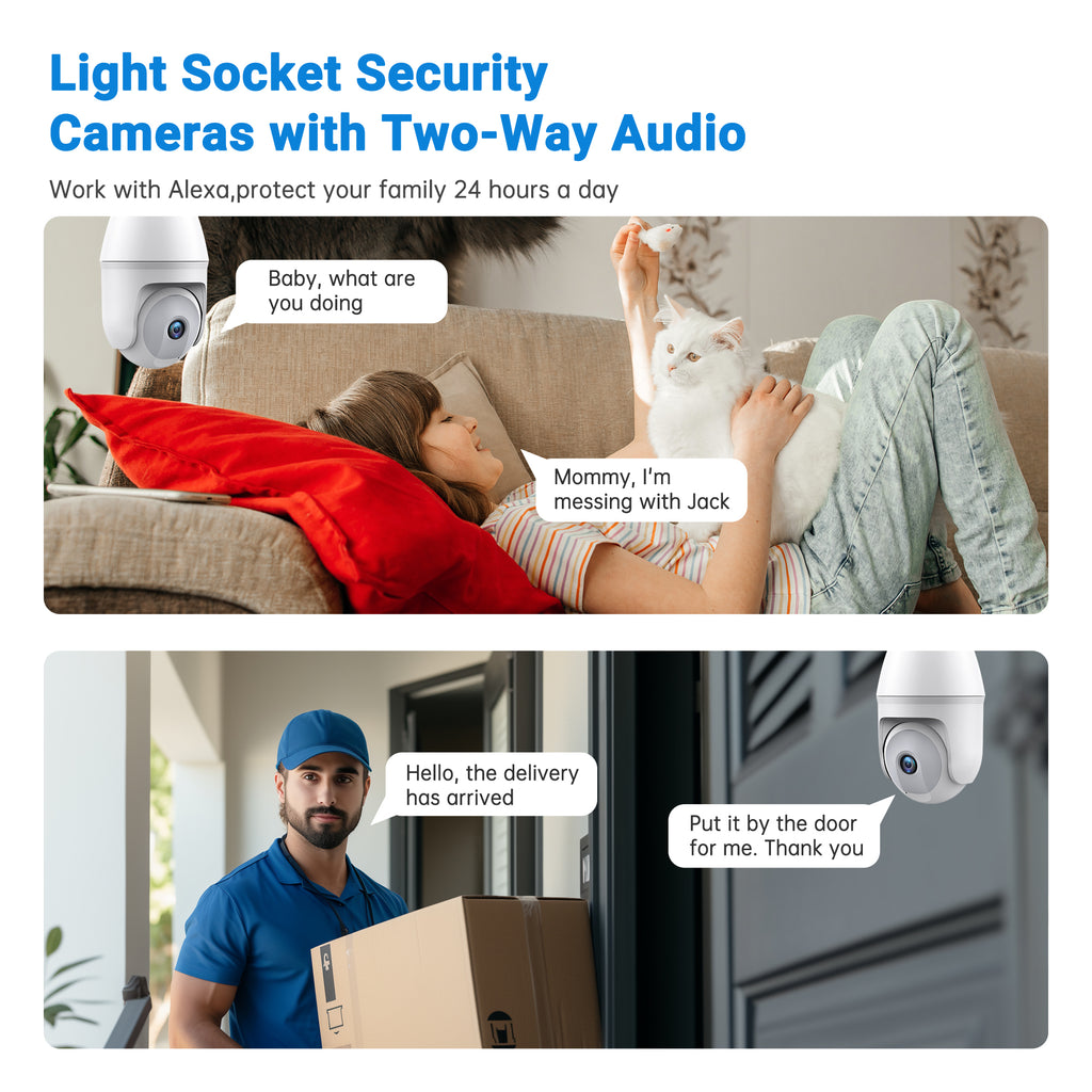 3MP AJcloud 2 Pack E27 Light Bulb Black PTZ WiFi Indoor Network Security Camera）