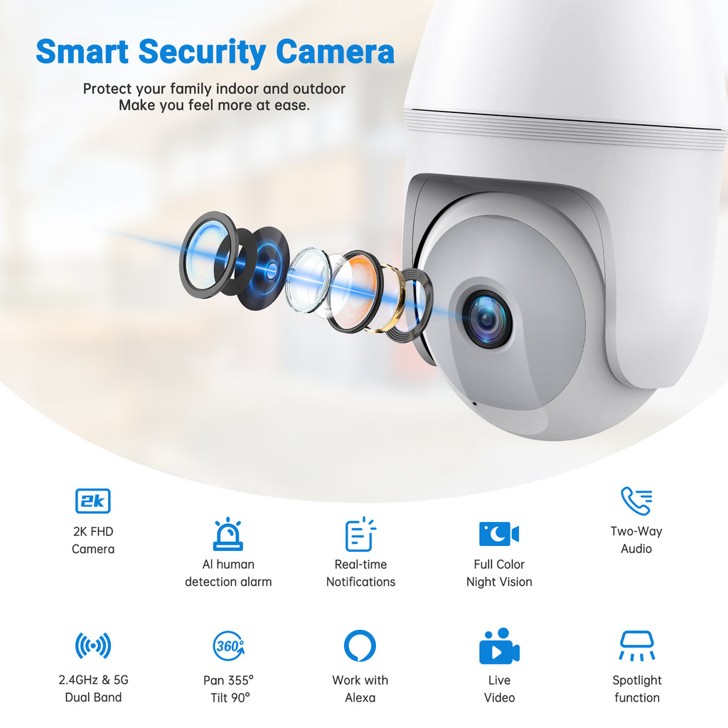 3MP AJcloud 2 Pack E27 Light Bulb Black PTZ WiFi Indoor Network Security Camera）