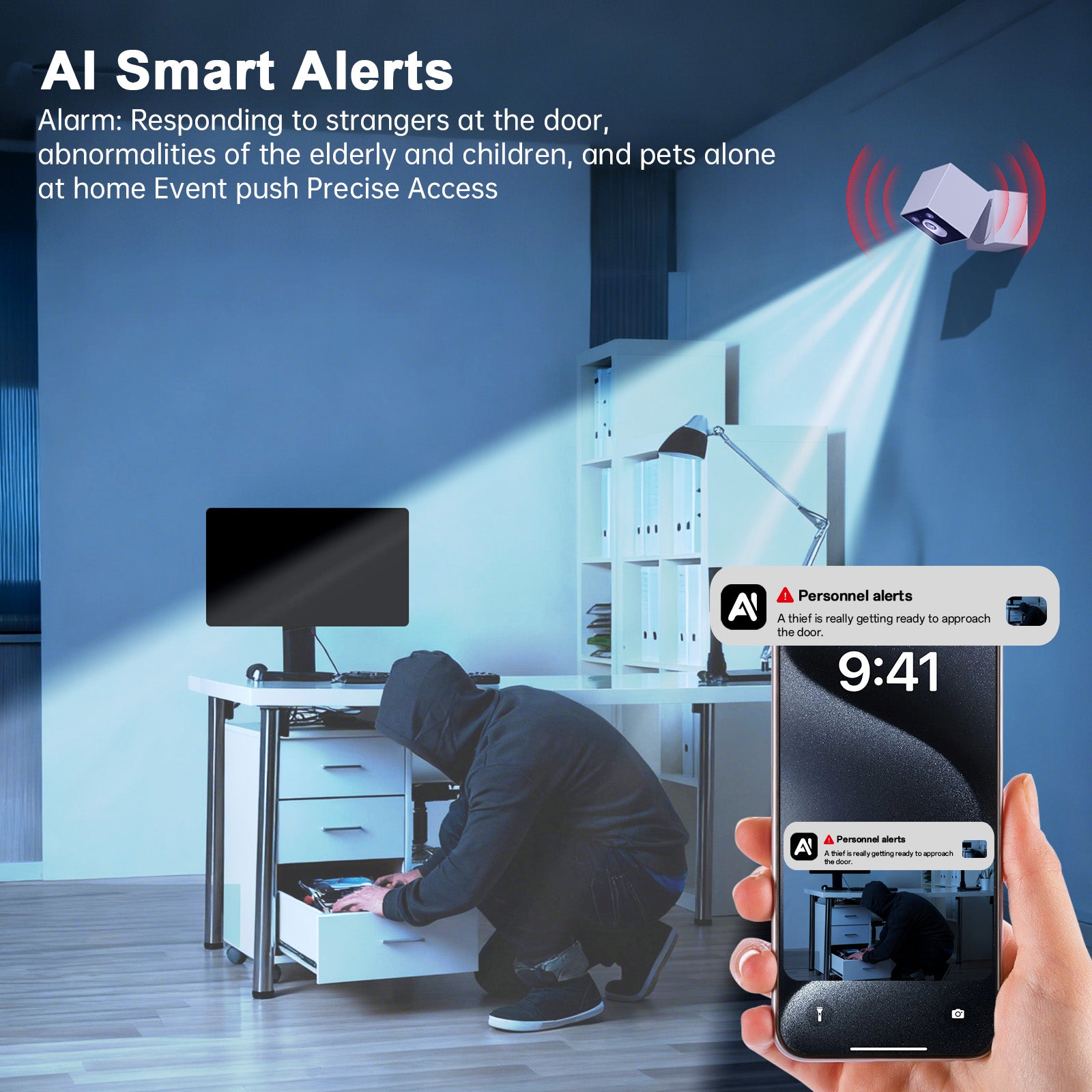 AI 3MP Square PTZ WiFi Indoor Baby Monitor Network Security Camera