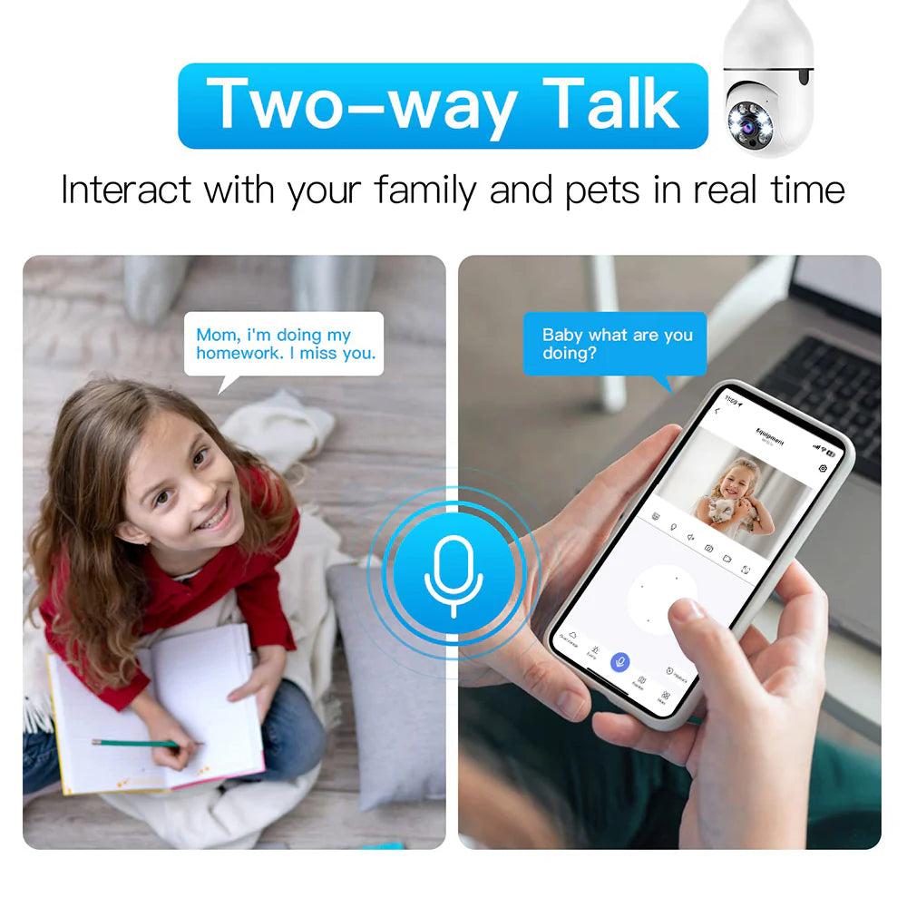 3MP 2 Pack PTZ WiFi Indoor E27 Light Bulb Network Security Camera