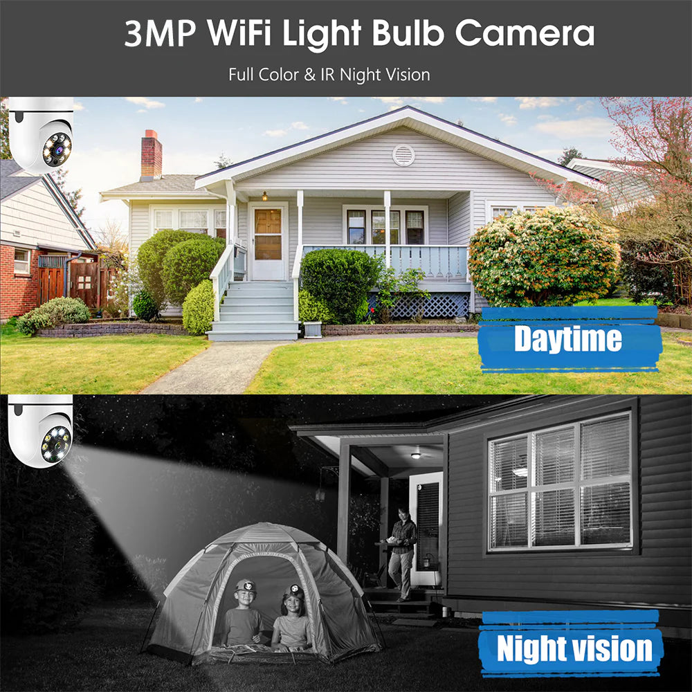3MP 2 Pack PTZ WiFi Indoor E27 Light Bulb Network Security Camera