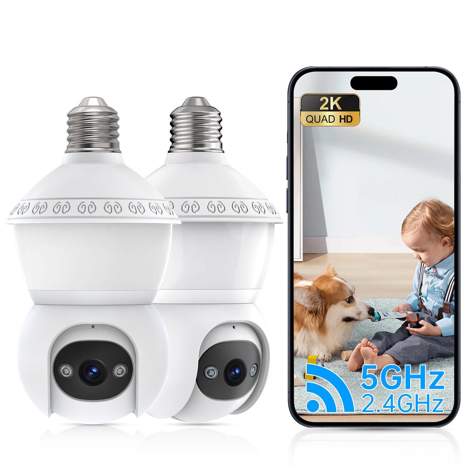 3MP AJcloud 2 Pack E27 Light Bulb PTZ AJCloud WiFi Indoor Network Security Camera