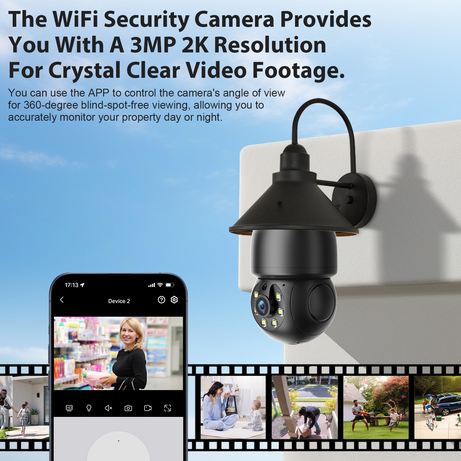 3MP Light Bulb PTZ WiFi Indoor E27 Network Security Camera