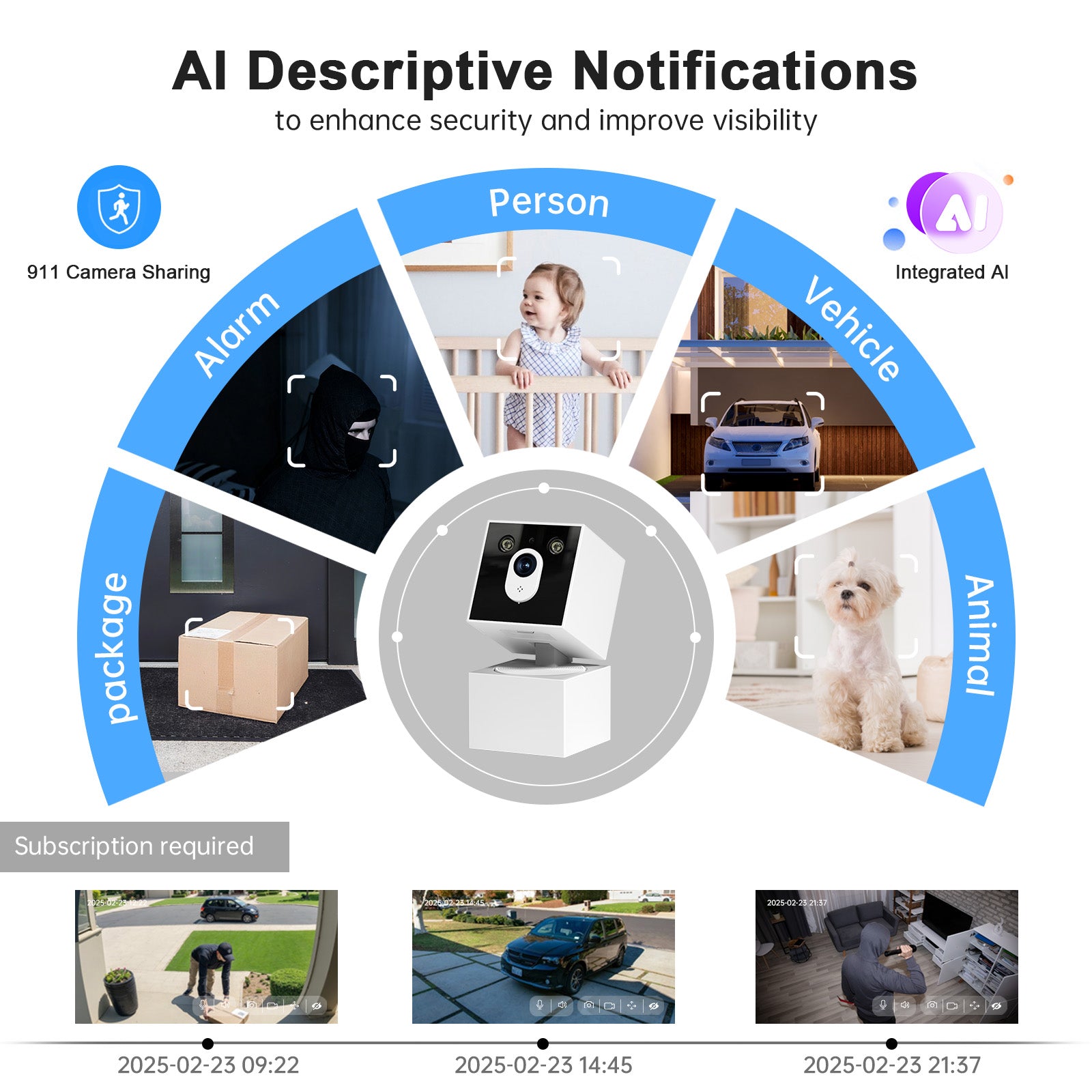 AI 3MP Square PTZ WiFi Indoor Baby Monitor Network Security Camera