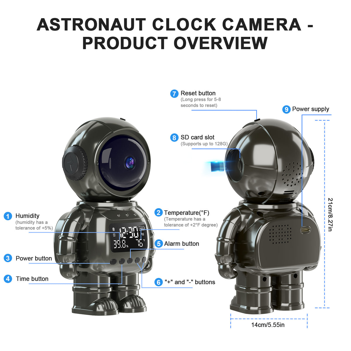 2K Robot Clock Camera, 5G/2.4G WiFi Indoor Camera, Baby Pet Monitor Baby monitor with camera and audio, pet camera, color night vision, motion detection, temp & humidity alerts