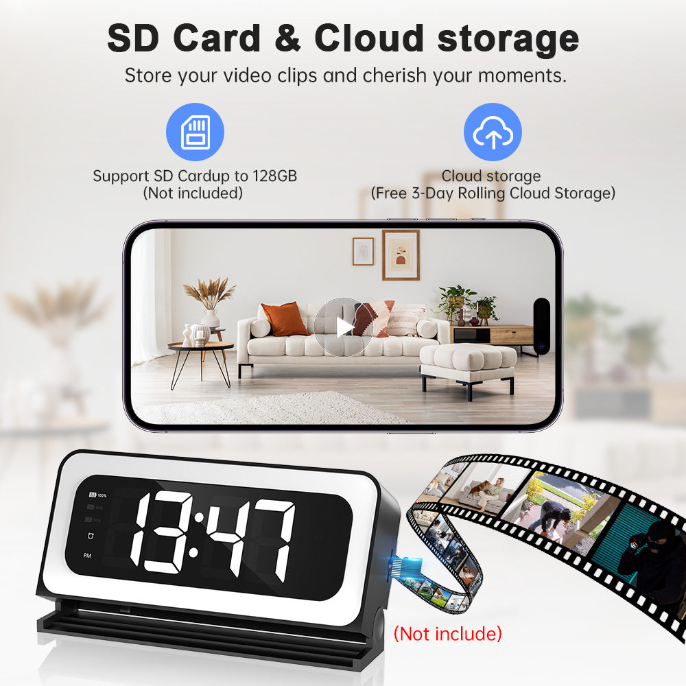Promotion Wifi Alarm Clock Camera 3MP Wireless Video Recording Home Baby Monitor