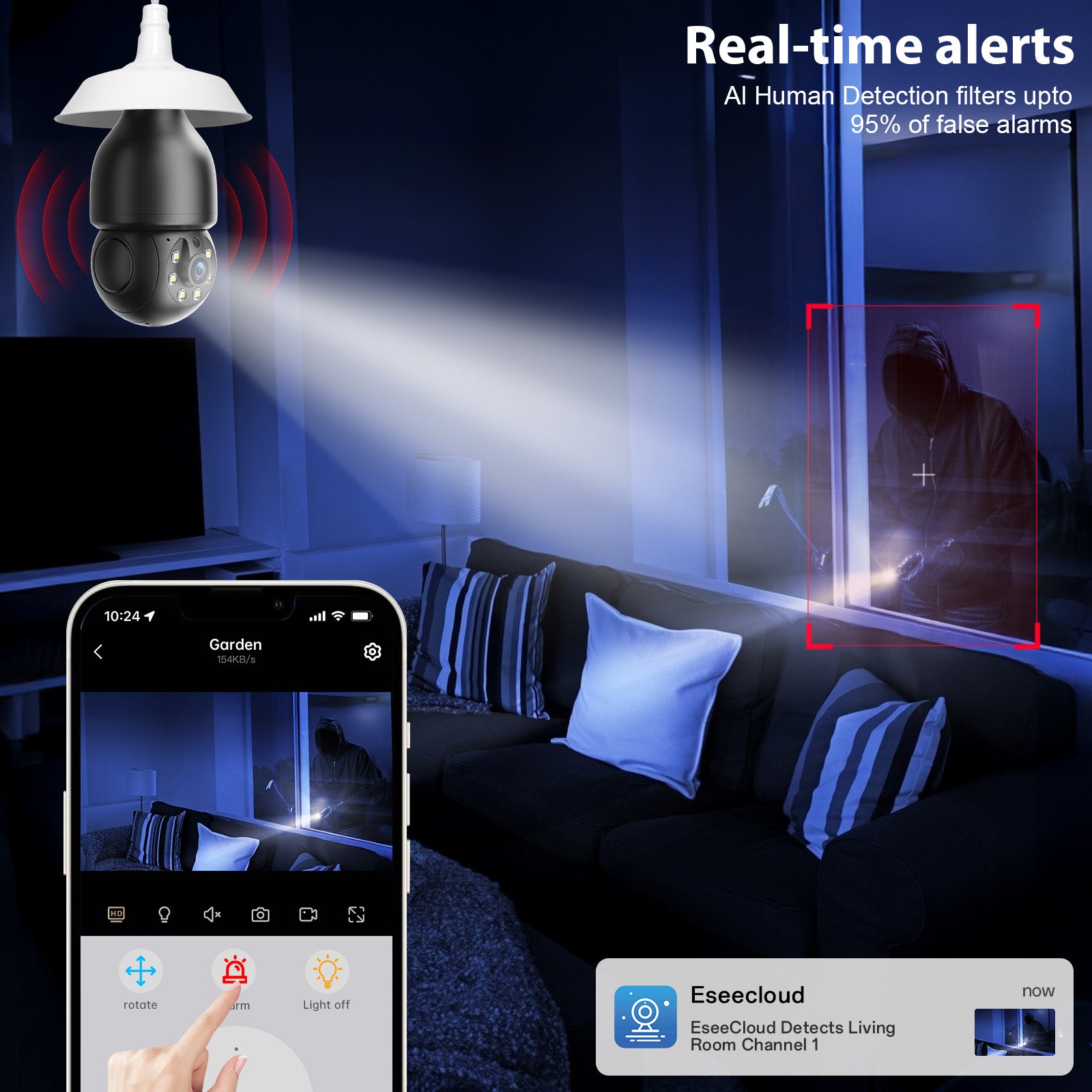 AI 2MP PTZ Bulb Camera WiFi Indoor Network Security Camera